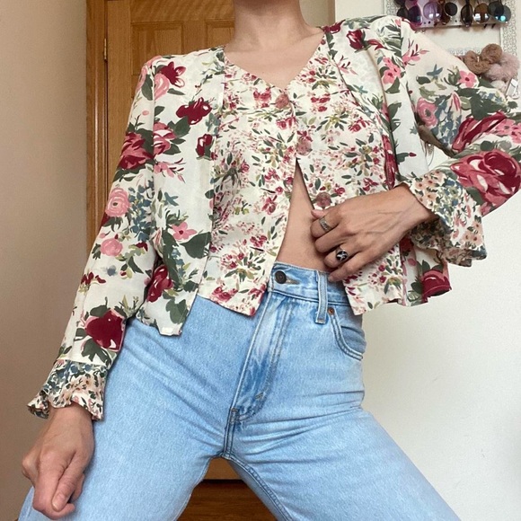90s Vintage Floral Print Women's Vest / cardigan